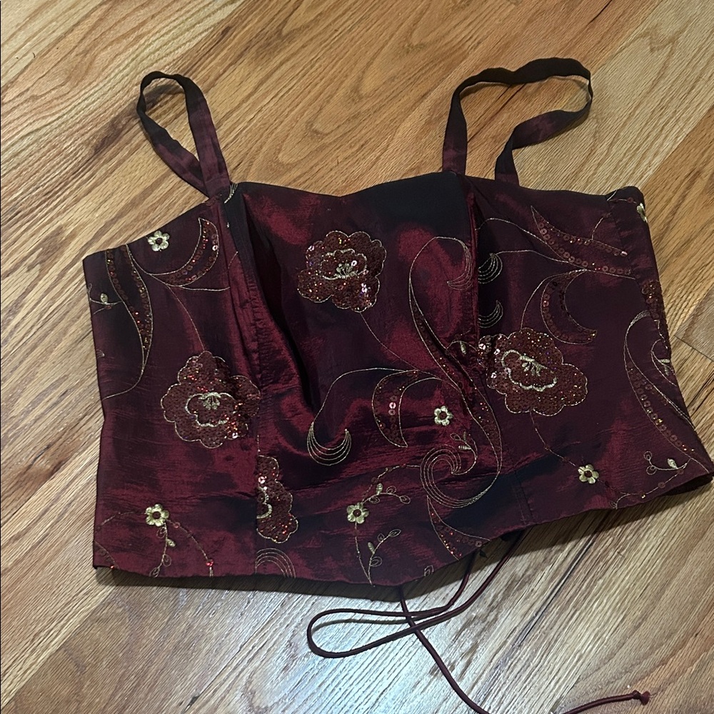 Embroidered Burgundy Corset Top